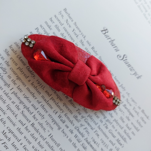 Vintage Barrette Bobby Pin Clip Paris Red Suede 1990s ❤️❤️❤️ - Picture 5 of 6